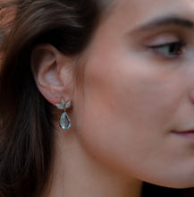 Load image into Gallery viewer, Aquamarine Drops & Lotus Diamond Earrings in Yellow & White Gold