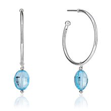 Load image into Gallery viewer, Silver Hoop with Blue Topaz drop November Birthstone