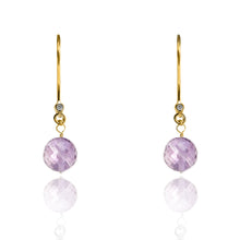 Load image into Gallery viewer, Amethyst Drop Earrings February Birthstone in Yellow Gold