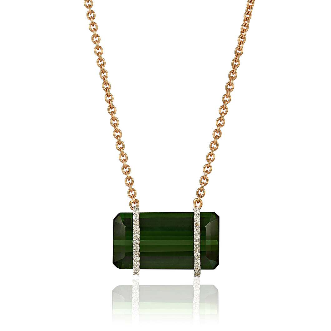 Green Tourmaline Necklace In Rose Gold