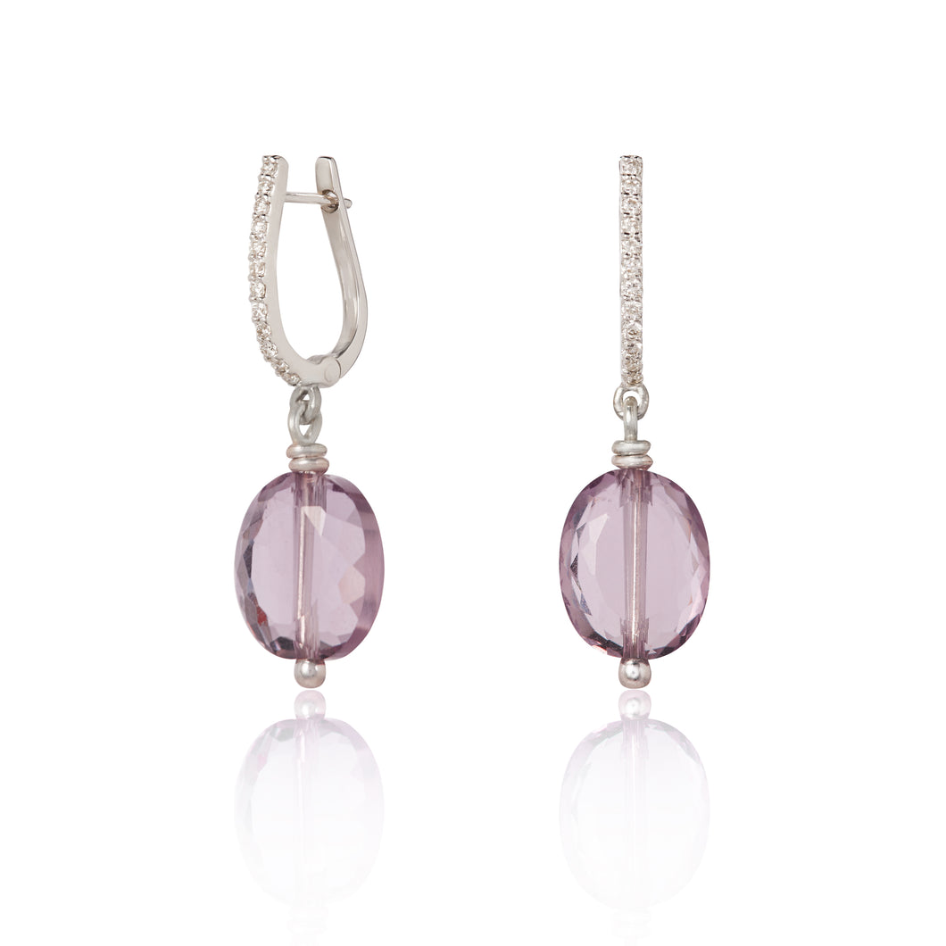 Diamond studded dangly earrings with Amethyst drops