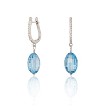 Load image into Gallery viewer, Diamond studded dangly earrings with blue Topaz drops