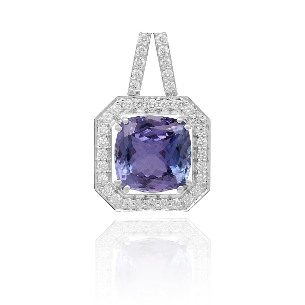 BLUE SAPPHIRE AND DIAMOND FRAME IN WHITE GOLD