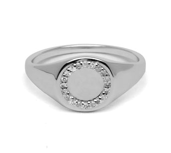 Diamond Halo & Sterling Silver Signet Ring For Men or women