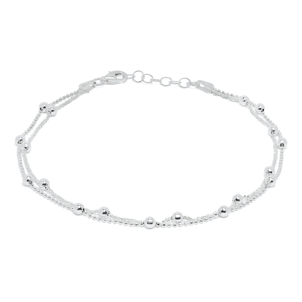 Double sterling silver Beaded Anklet