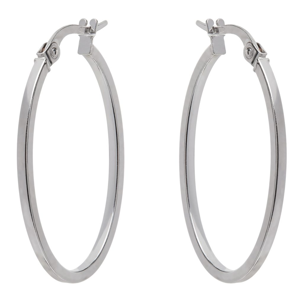 9 Carat White Gold Oval Hoop Earrings