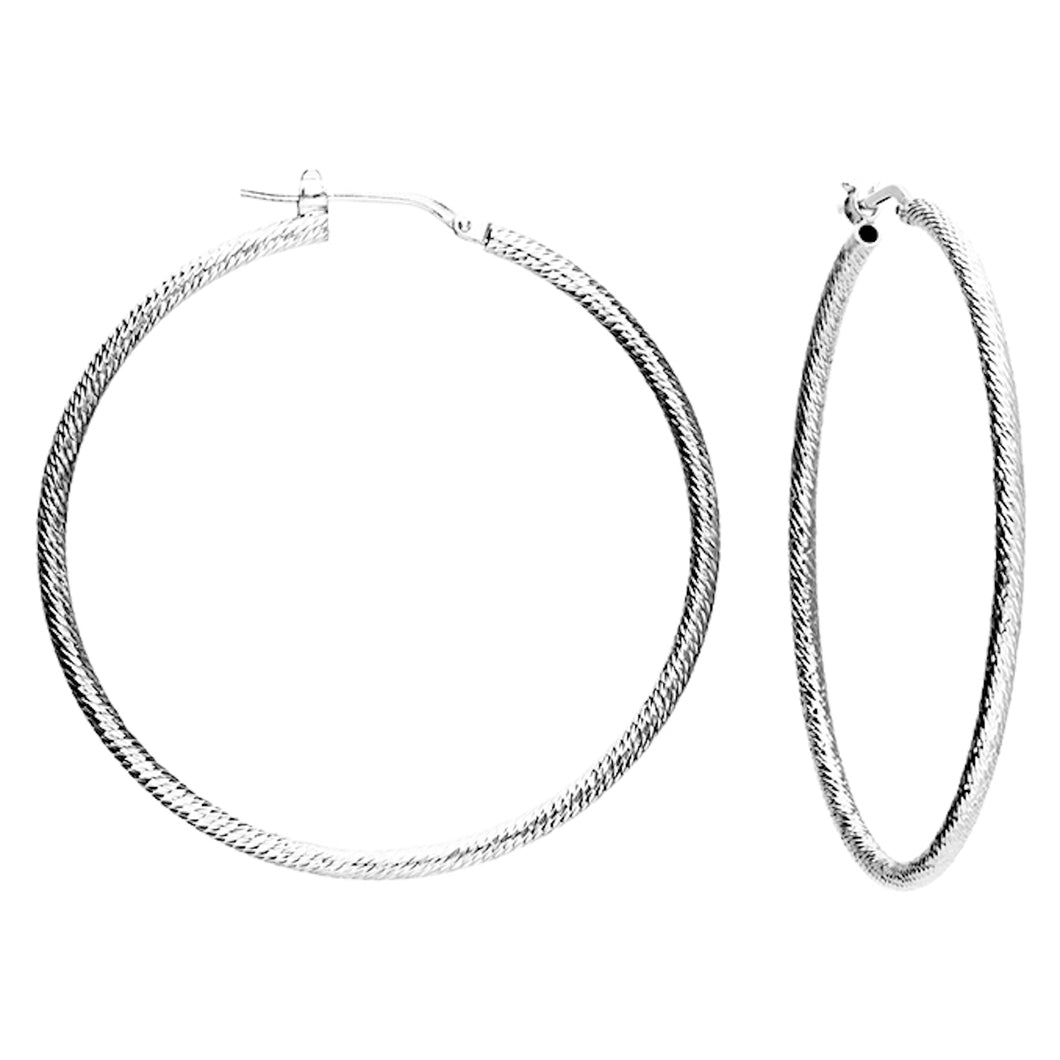 Sterling silver textured large hoop earrings