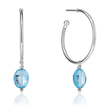 Load image into Gallery viewer, Silver Hoop with Blue Topaz drop November Birthstone
