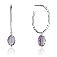Load image into Gallery viewer, Silver Hoop with Amethyst drop February Birthstone
