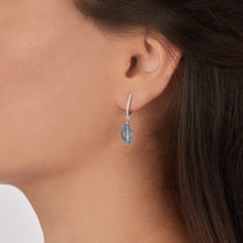 Load image into Gallery viewer, Diamond studded dangly earrings with blue Topaz drops
