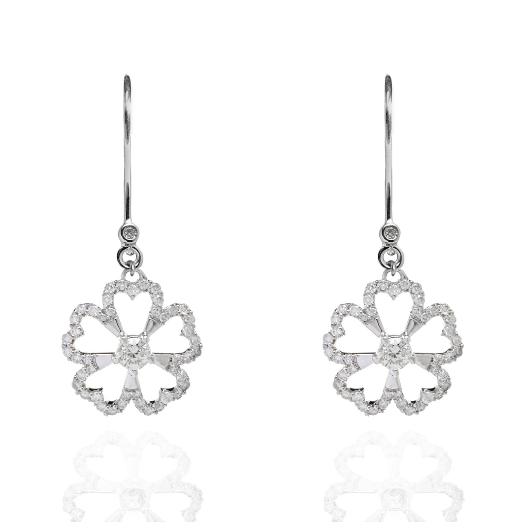 Twin Dangly Flowers Diamond Earrings