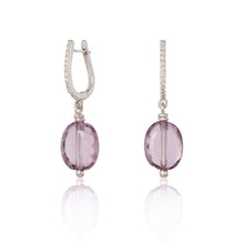 Load image into Gallery viewer, Diamond studded dangly earrings with Amethyst drops
